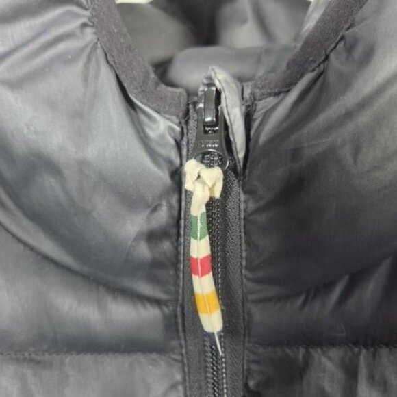 Hudson's Bay Coat Womens Small Black Long Puffer Hooded Down Striped Lightweight - Picture 7 of 16